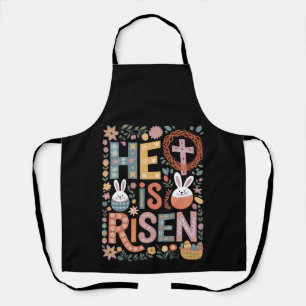 Hij is verrezen Jezus bloemig cute paashaas konijn Schort