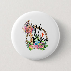 Hij is verrezen Jezus Christelijk Gelukkig Paasvro Ronde Button 5,7 Cm