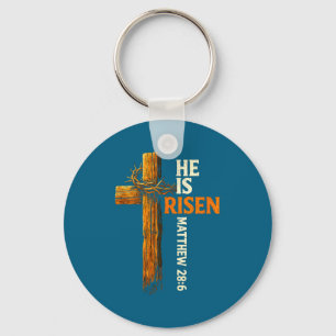 Hij is verrezen kruis jesus religieus christelijk sleutelhanger