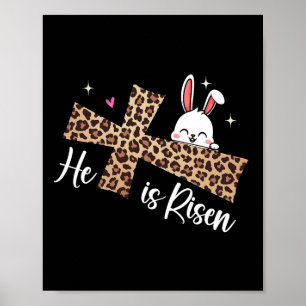 Hij is verrezen Leopard Cross Bunny Paasdag Christ Poster