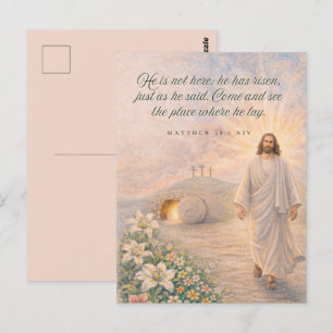 Hij is verrezen – Mattheüs 28:6 Bijbelvers - Pasen Briefkaart
