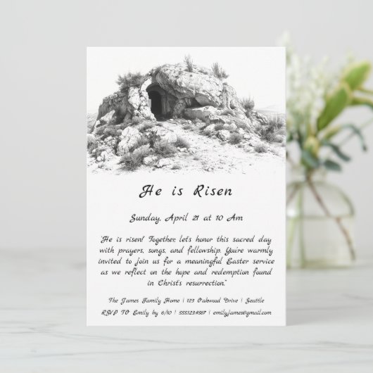 "Hij is verrezen", Paasuitnodiging Kaart (Staand voorkant)