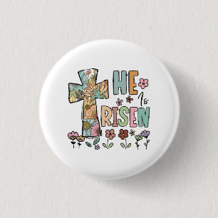 Hij is verrezen Pasen Floral Jesus Cross Ronde Button 3,2 Cm