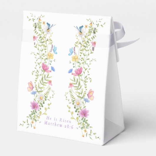 Hij is verrezen pastelbloemen Happy Easter Egg Bas Bedankdoosjes (Achterkant)