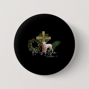 Hij is verrezen schaapslam en kruist Jezus Christe Ronde Button 5,7 Cm