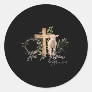 Hij is verrezen schaapslam en kruist Jezus Christe Ronde Sticker