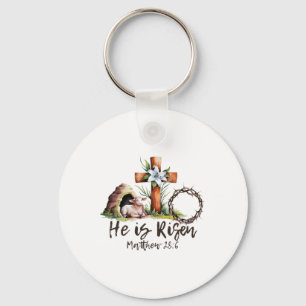 Hij is verrezen schaapslam en kruist Jezus Christe Sleutelhanger