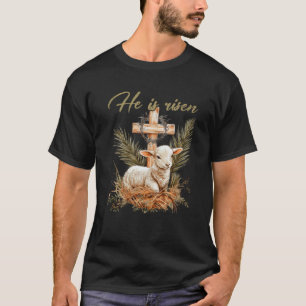 Hij is verrezen schaapslam en kruist Jezus Christe T-shirt