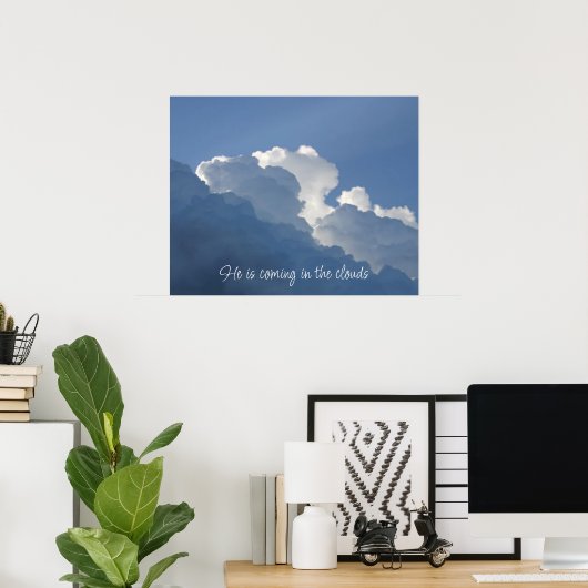 Hij komt in de wolken Christelijke citaat Poster (Thuiskantoor)