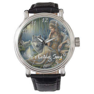 HIJ KOMT SOON oude boom Horloge