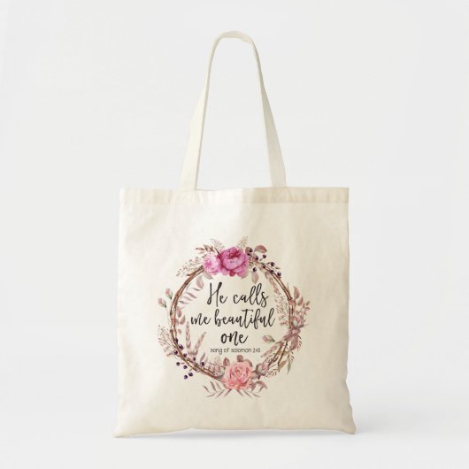 Hij noemt me een mooie, Floral Wreath Canvas tas (Voorkant)