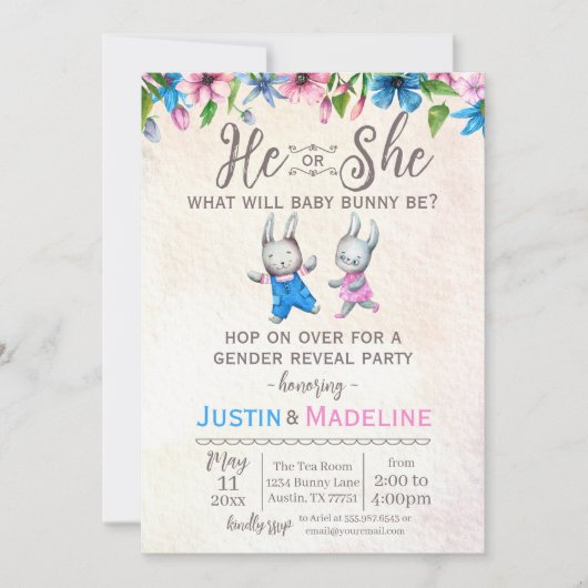 Hij of zij Baby Bunny Gender Reopenbaart zich Kaart (Voorkant)