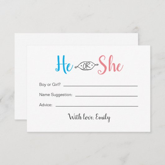 Hij of zij Baby gender reveal Kaart Notitiekaartje (Voorkant / Achterkant)