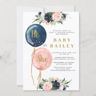 Hij of Zij Ballonnen Geslacht Onthullen Uitnodigin Kaart