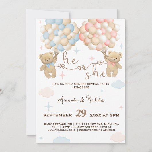 Hij of zij Beren geslachtsonthulling Kaart (Voorkant)