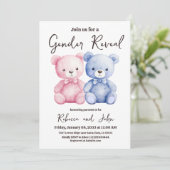 Hij of zij Blauw en Roze Beer Gender Reveal Party Kaart (Staand voorkant)