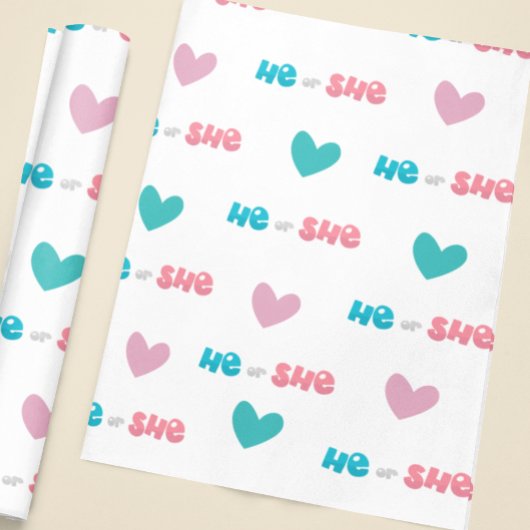 Hij of zij Blauw Roze Gender Reveal Party Cadeaupapier