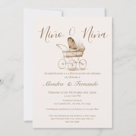 Hij of zij Boho Baby Stroller Gender Reveal Invita Kaart (Voorkant)