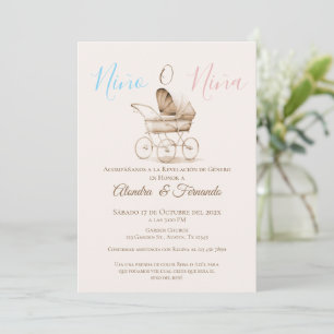 Hij of zij Boho Baby Stroller Gender Reveal Invita Kaart