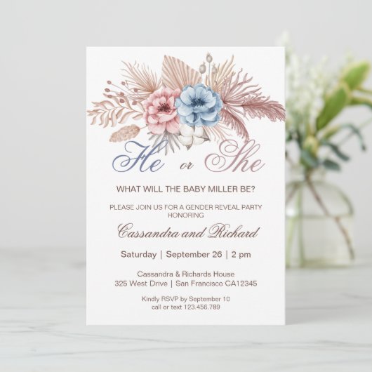 Hij of zij Boho Gender Reopenbaart partijuitnodigi Kaart (Staand voorkant)