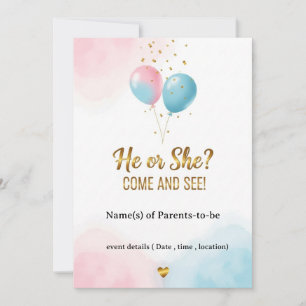 ✨ Hij of zij? Gender Reveal Party Uitnodiging   Ro