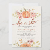 Hij of zij Herfst Pumpkin Rustic Boho Genderonthul Kaart (Voorkant)