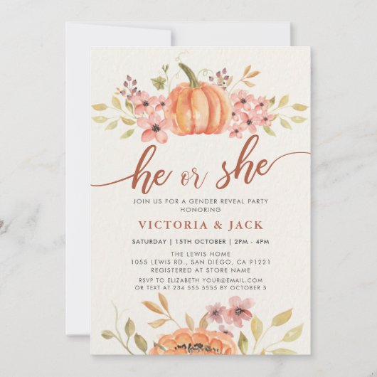 Hij of zij Herfst Pumpkin Rustic Boho Genderonthul Kaart (Voorkant)