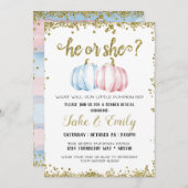 Hij of zij kleine pompoen geslacht onthullen blauw kaart (Voorkant / Achterkant)