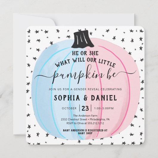 Hij of zij Kleine Pumpkin Gender onthullen Hallowe Kaart (Voorkant)