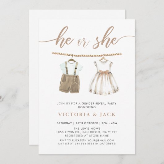 Hij of zij neutrale babykleding onthult geslacht kaart (Voorkant / Achterkant)