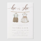 Hij of zij neutrale babykleding onthult geslacht vellum uitnodigingen (Voorkant)