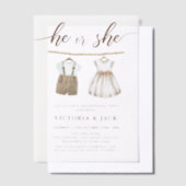 Hij of zij neutrale babykleding onthult geslacht vellum uitnodigingen (Offset)