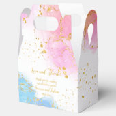 Hij of zij oh roze en blauw goudglitter bedankdoosjes (Geopend)