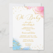 Hij of zij oh roze en blauwe glitter nodigt hem of kaart (Voorkant)