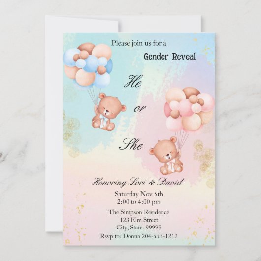 Hij of zij onthult Beer uitnodiging (Voorkant)