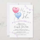 Hij of zij onthult geslacht Waterverf hartballon Kaart (Voorkant)