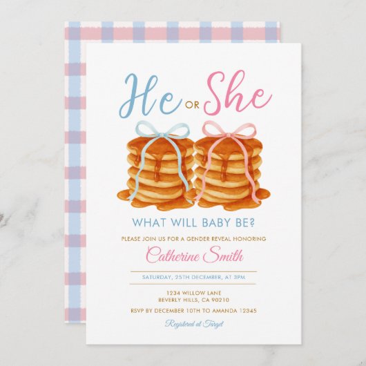 Hij of zij Pannenkoek Geslacht Onthullen Roze & Bl Kaart (Voorkant / Achterkant)