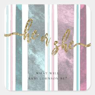 Hij of Zij Pink and Blue Gender Reveal Vierkante Sticker