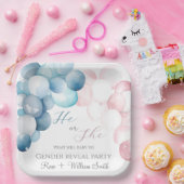 Hij of Zij Pink & Blue Waterverf Gender Reveal Papieren Bordje (Feest)