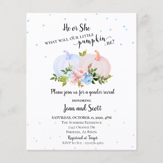 Hij of zij roze blauw pompoen (Voorkant)