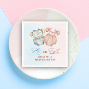 Hij of Zij Roze Blauwe Baby Outfit Feestservetten Servet