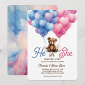 Hij of zij Roze Blauwe Ballonnen Beer Geslacht ont Kaart (Voorkant / Achterkant)