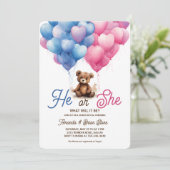 Hij of zij Roze Blauwe Ballonnen Beer Geslacht ont Kaart (Staand voorkant)