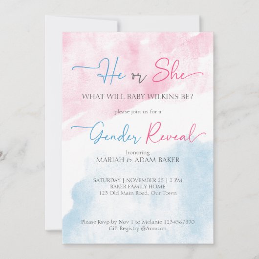 Hij of zij roze en blauw geslacht onthullen sjablo kaart (Voorkant)