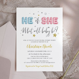 Hij of zij roze en blauwe Folie ballonnen Baby sho Kaart