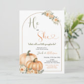 Hij of zij Rustieke Oranje Pompoen Herfst Gender R Kaart (Staand voorkant)