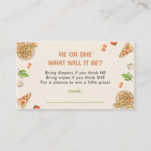 Hij of zij slice Baby pizza Baby shower Informatiekaartje (Voorkant)