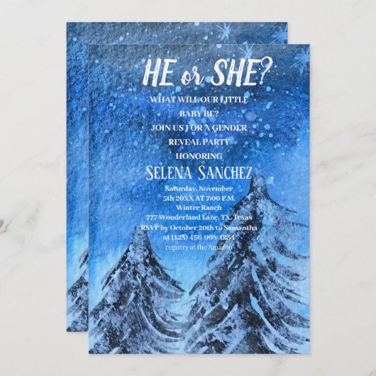 Hij of zij Snowflake Winter Wonderland Baby shower Kaart (Voorkant / Achterkant)