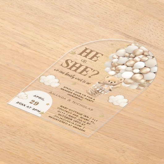 Hij of zij Teddy Bear Geslacht Onthullen Acryl Uitnodigingen (Laagn)