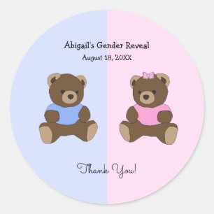 Hij of zij Teddy Bears Gender Reveal Baby shower Ronde Sticker